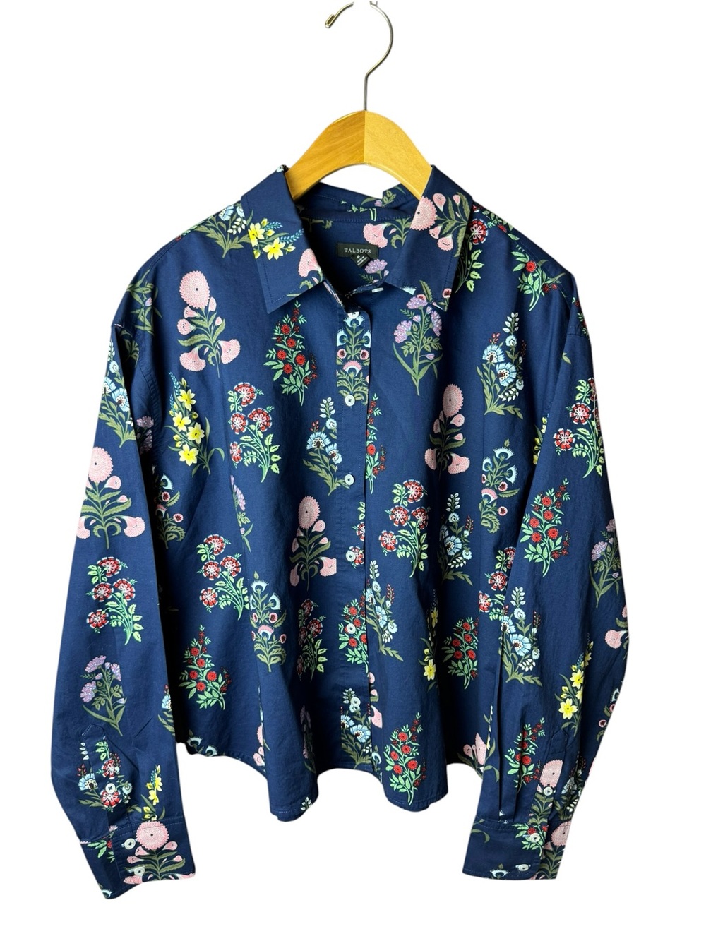 Talbots Poplin Cotton Short Shirt Floral Radiance Blue M